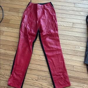 Cache  Real Red Leather Pants with Black Stretch Material.